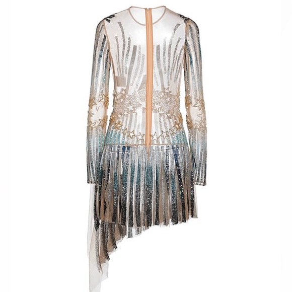 DSQUARED sheer sequins rhinestones appliqué embroidery dress luxury designer - Picture 2 of 5